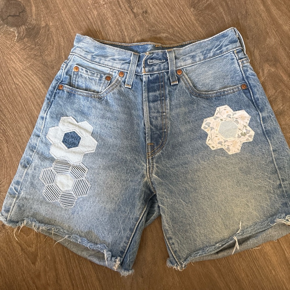 Levi’s 501 Jean shorts with flower patchwork